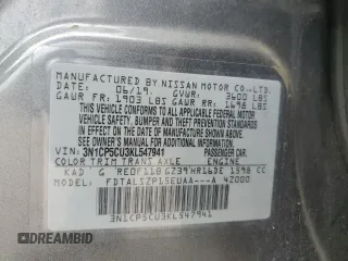 2019 Nissan Kicks S z VIN 3N1CP5CU3KL547941, wystawiony jako Copart lot #55298245 z przebiegiem 136 714 mil mil oraz Szkoda całkowita • Salvage title. Historia ofert i sprzedaży dostępna na DreamBid. Obrazek 12.