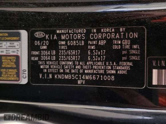 2021 Kia Sedona LX with VIN KNDMB5C14M6671008, listed as a Copart auction lot 53820675 with 78,073 mi miles and Salvage Title. Bid and sale history available at carsss.com. Image 13.