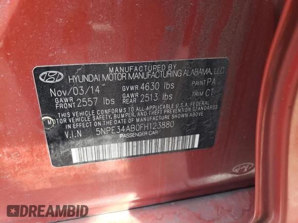 2015 Hyundai Sonata Sport with VIN 5NPE34AB0FH123880, listed as a Copart auction lot 51662735 with 101,297 mi miles and Salvage Title. Bid and sale history available at carsss.com. Image 12.