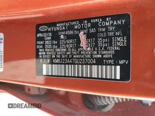 2016 Hyundai Tucson SE z VIN KM8J23A47GU237004, wystawiony jako Copart lot #86397284 z przebiegiem 78 115 mil mil oraz Szkoda całkowita • Salvage title. Historia ofert i sprzedaży dostępna na DreamBid. Obrazek 12.