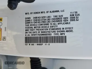 2021 Honda Passport Sport with VIN 5FNYF7H20MB002953, listed as a Copart auction lot 72616924 with 65,428 mi miles and Salvage title. Bid and sale history available at DreamBid. Image 13.