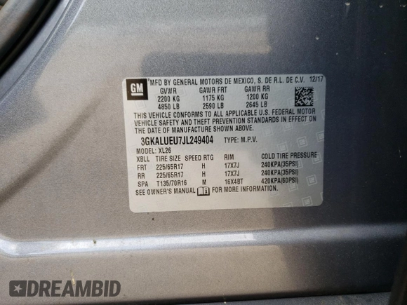 2018 GMC Terrain SLE Diesel with VIN 3GKALUEU7JL249404, listed as a Copart auction lot 72523204 with 34,951 mi miles and Salvage Title. Bid and sale history available at carsss.com. Image 13.