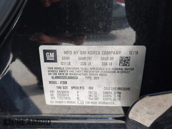 2020 Buick Encore GX Select z VIN KL4MMDS2XLB080034, wystawiony jako IAAI lot #42400884 z przebiegiem 67 632 mil mil oraz . Historia ofert i sprzedaży dostępna na DreamBid. Obrazek 9.
