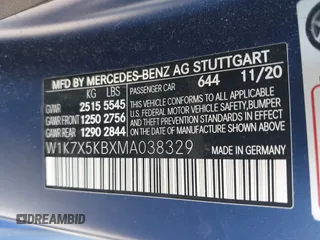 2021 Mercedes-Benz AMG GT 43 with VIN W1K7X5KBXMA038329, listed as a IAAI auction lot 39996727 with Not provided miles and . Bid and sale history available at DreamBid. Image 9.