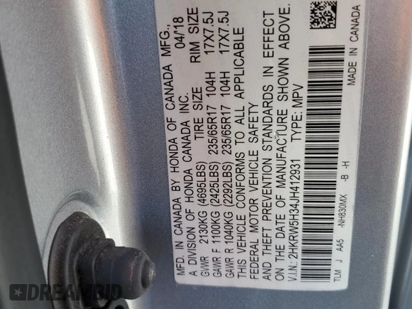 2018 Honda CR-V LX with VIN 2HKRW5H34JH412931, listed as a Copart auction lot 49369895 with 138,709 mi miles and Salvage Title. Bid and sale history available at carsss.com. Image 13.