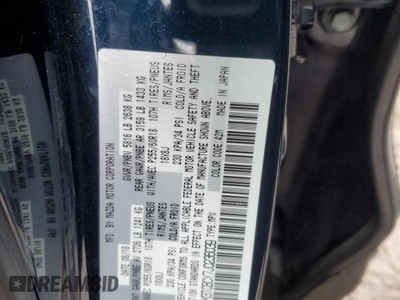 2018 Mazda CX-9 Touring with VIN JM3TCBCY7J0236039, listed as a Copart auction lot 46196105 with 84,310 mi miles and Salvage Title. Bid and sale history available at carsss.com. Image 16.