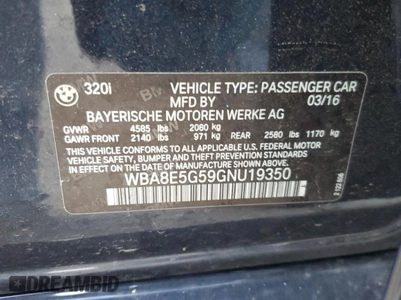 2016 BMW 3 Series 320i xDrive with VIN WBA8E5G59GNU19350, listed as a Copart auction lot 77673294 with 75,697 mi miles and Salvage Title. Bid and sale history available at carsss.com. Image 13.