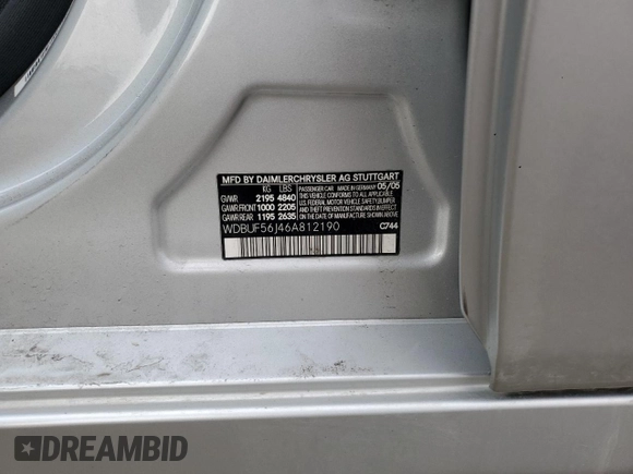 2006 Mercedes-Benz E 350 with VIN WDBUF56J46A812190, listed as a Copart auction lot 51711675 with 144,570 mi miles and Salvage Title. Bid and sale history available at DreamBid. Image 14.