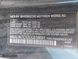 2012 BMW 6 Series 640i with VIN WBALW7C52CC618691, listed as a IAAI auction lot 41305802 with 1 mi miles. Bid and sale history available at carsss.com. Image 9.