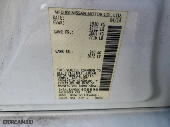 2014 Nissan Altima 2.5 with VIN 1N4AL3AP0EC406896, listed as a Copart auction lot 51445595 with 123,046 mi miles and Clean Title. Bid and sale history available at carsss.com. Image 12.