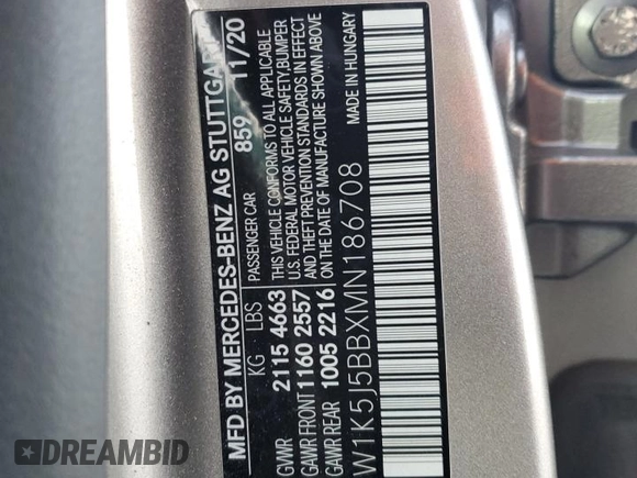 2021 Mercedes-Benz CLA with VIN W1K5J5BBXMN186708, listed as a Copart auction lot 83515554 with 54,574 mi miles and Salvage Title. Bid and sale history available at carsss.com. Image 14.