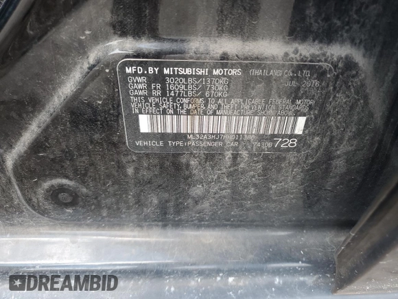 2017 Mitsubishi Mirage ES with VIN ML32A3HJ7HH011386, listed as a Copart auction lot 61141245 with 99,119 mi miles and Salvage title. Bid and sale history available at DreamBid. Image 12.