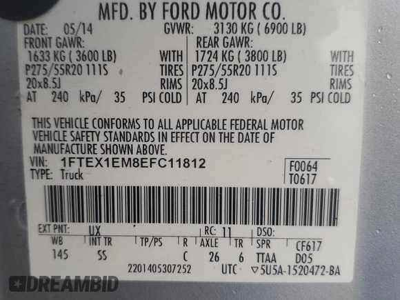 2014 Ford F-150 XL with VIN 1FTEX1EM8EFC11812, listed as a Copart auction lot 46977385 with 188,175 mi miles and Clean Title. Bid and sale history available at carsss.com. Image 13.