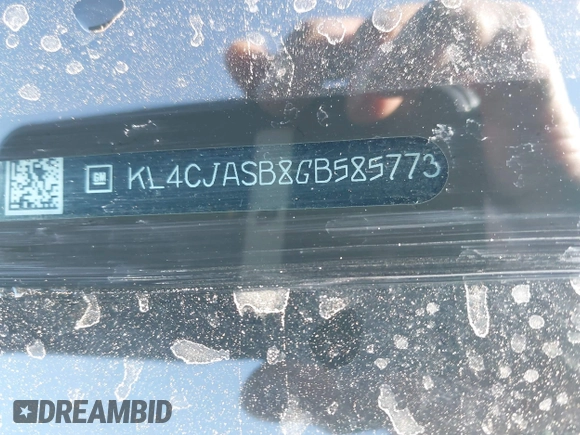 2016 Buick Encore with VIN KL4CJASB8GB585773, listed as a IAAI auction lot 41688538 with 102,520 mi miles and . Bid and sale history available at DreamBid. Image 9.