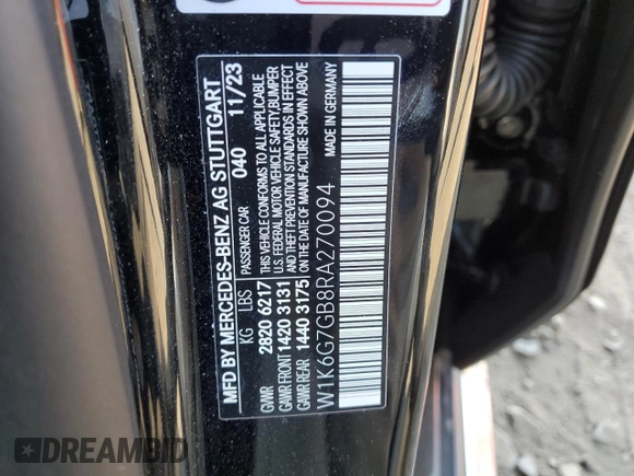 2024 Mercedes-Benz S 580 z VIN W1K6G7GB8RA270094, wystawiony jako Copart lot #78233864 z przebiegiem 3 565 mil mil oraz Szkoda całkowita • Salvage title. Historia ofert i sprzedaży dostępna na DreamBid. Obrazek 12.