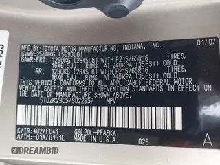 2007 Toyota Sienna CE with VIN 5TDZK23C57S022957, listed as a IAAI auction lot 41723136 with 201,290 mi miles and . Bid and sale history available at DreamBid. Image 9.