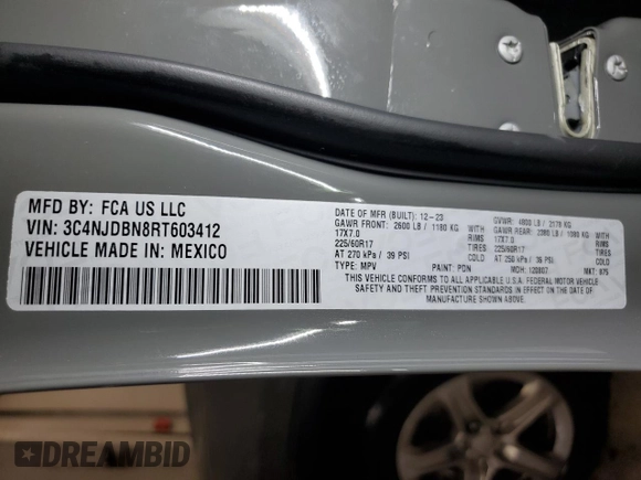 2024 Jeep Compass Latitude с VIN 3C4NJDBN8RT603412, выставлен на аукционе Copart как лот 62666635 с пробегом 32 129 миль миль и Чистый • Clean title. История ставок и продаж доступна на DreamBid. Изображение 14.
