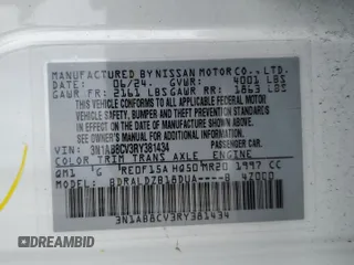 2024 Nissan Sentra SV with VIN 3N1AB8CV3RY381434, listed as a Copart auction lot 88574265 with 5,168 mi miles and Salvage Title. Bid and sale history available at DreamBid. Image 12.
