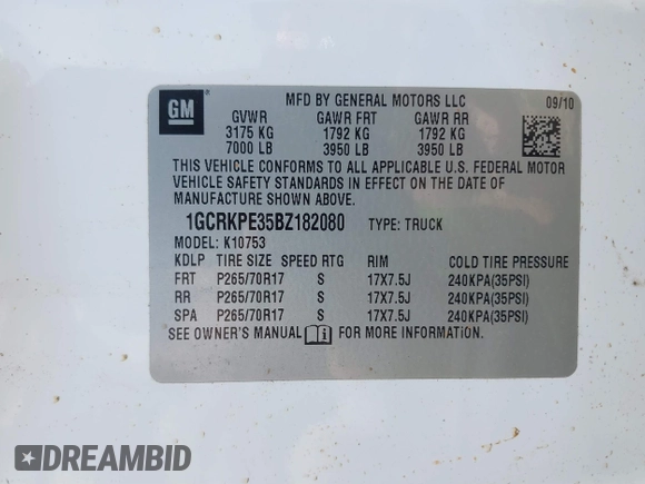 2011 Chevrolet Silverado 1500 Work Truck with VIN 1GCRKPE35BZ182080, listed as a IAAI auction lot 41661656 with Not Provided miles and . Bid and sale history available at DreamBid. Image 9.