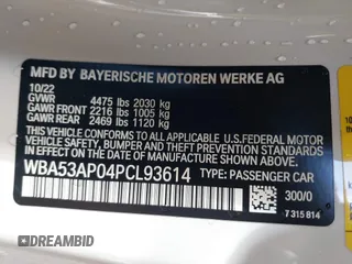 2023 BMW 4 Series 430i с VIN WBA53AP04PCL93614, выставлен на аукционе IAAI как лот 40875598 с пробегом 10 883 миль миль и . История ставок и продаж доступна на DreamBid. Изображение 9.