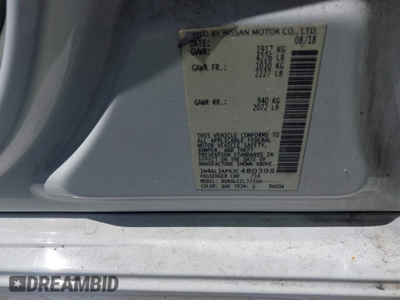 2018 Nissan Altima SV with VIN 1N4AL3APXJC480398, listed as a IAAI auction lot 41854845 with 113,019 mi miles and . Bid and sale history available at carsss.com. Image 9.