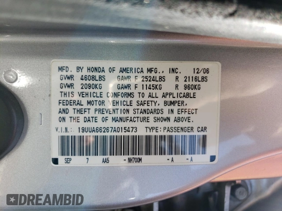 2007 Acura TL with VIN 19UUA66267A015473, listed as a Copart auction lot 63540644 with 224,616 mi miles and Salvage Title. Bid and sale history available at carsss.com. Image 13.
