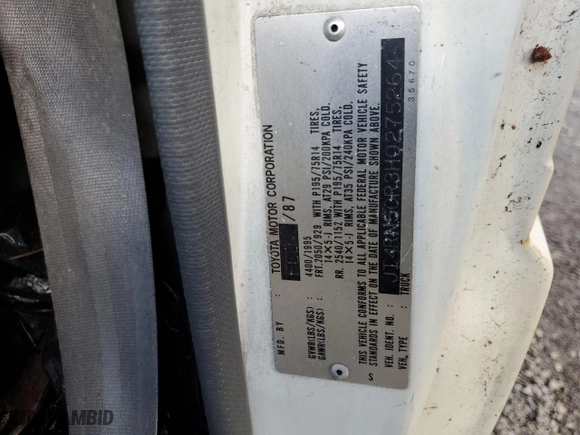 1987 Toyota Std Bed Trucks with VIN JT4RN50R3H0275264, listed as a Copart auction lot 73284094 with NaN miles and Salvage Title. Bid and sale history available at carsss.com. Image 12.