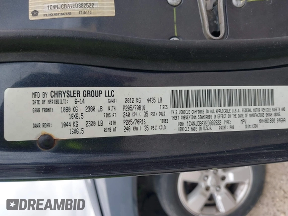 2014 Jeep Compass Sport with VIN 1C4NJCBA7ED882522, listed as a IAAI auction lot 42122474 with 187,157 mi miles and . Bid and sale history available at DreamBid. Image 9.