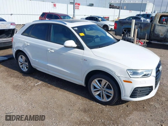 2018 Audi Q3 Premium with VIN WA1BCCFS8JR001155, listed as a IAAI auction lot 41157028 with 83,769 mi miles. Bid and sale history available at carsss.com. Image 1.