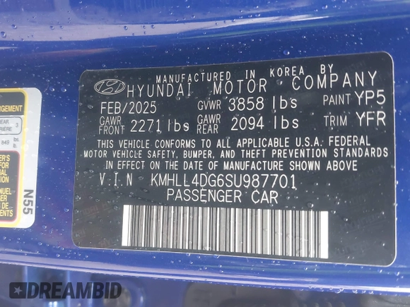 2025 Hyundai Elantra SE z VIN KMHLL4DG6SU987701, wystawiony jako IAAI lot #42214567 z przebiegiem 3 480 mil mil oraz . Historia ofert i sprzedaży dostępna na DreamBid. Obrazek 9.