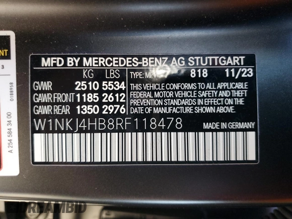 2024 Mercedes-Benz GLC with VIN W1NKJ4HB8RF118478, listed as a Copart auction lot 46283235 with 13,589 mi miles and Salvage Title. Bid and sale history available at carsss.com. Image 15.
