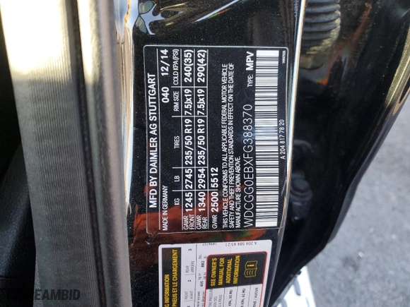 2015 Mercedes-Benz GLK-Class GLK 250 BlueTEC with VIN WDCGG0EBXFG388370, listed as a Copart auction lot 43347205 with 39,952 mi miles and Salvage Title. Bid and sale history available at carsss.com. Image 13.