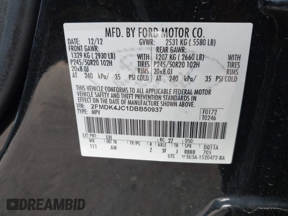2013 Ford Edge SEL z VIN 2FMDK4JC1DBB50937, wystawiony jako IAAI lot #41919976 z przebiegiem 120 819 mil mil oraz . Historia ofert i sprzedaży dostępna na DreamBid. Obrazek 9.