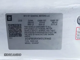 2019 Chevrolet Camaro 1LS with VIN 1G1FB1RX5K0130443, listed as a IAAI auction lot 41586492 with 122,538 mi miles and . Bid and sale history available at carsss.com. Image 9.