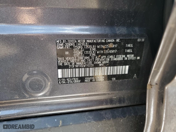 2020 Toyota RAV4 LE with VIN 2T3F1RFV5LW110220, listed as a Copart auction lot 50334685 with 83,070 mi miles and Salvage Title. Bid and sale history available at carsss.com. Image 15.