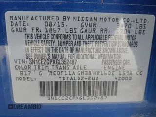 2016 Nissan Note SV with VIN 3N1CE2CPXGL352487, listed as a IAAI auction lot 42162027 with 83,809 mi miles and . Bid and sale history available at DreamBid. Image 9.