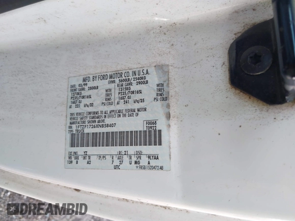 1999 Ford F-150 с VIN 1FTZF1726XNB58407, выставлен на аукционе IAAI как лот 41753826 с пробегом 180 172 миль миль и . История ставок и продаж доступна на DreamBid. Изображение 9.