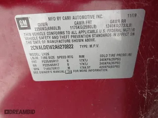 2010 Chevrolet Equinox LT w/1LT with VIN 2CNALDEW2A6270822, listed as a IAAI auction lot 41957976 with 171,234 mi miles. Bid and sale history available at carsss.com. Image 9.