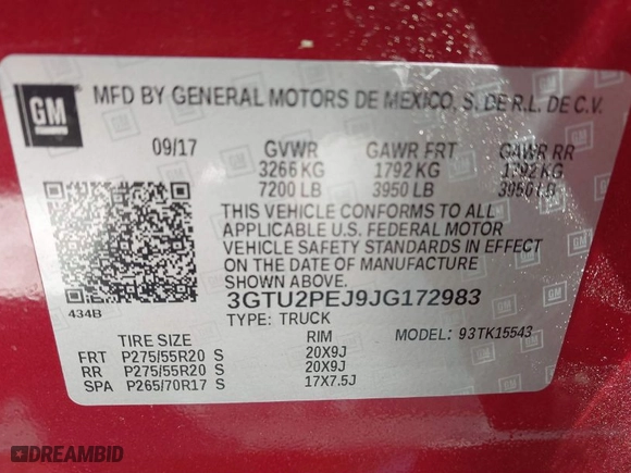 2018 GMC Sierra 1500 Denali with VIN 3GTU2PEJ9JG172983, listed as a IAAI auction lot 41784319 with 74,025 mi miles. Bid and sale history available at carsss.com. Image 9.