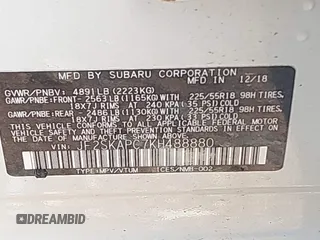 2019 Subaru Forester Special Sports с VIN JF2SKAPC7KH488880, выставлен на аукционе IAAI как лот 42509648 с пробегом 63 876 миль миль и . История ставок и продаж доступна на DreamBid. Изображение 9.