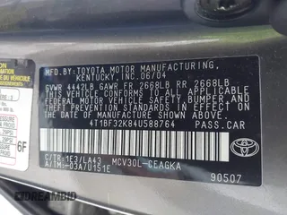 2004 Toyota Camry LE with VIN 4T1BF32K84U588764, listed as a IAAI auction lot 42126345 with 144,642 mi miles. Bid and sale history available at carsss.com. Image 9.