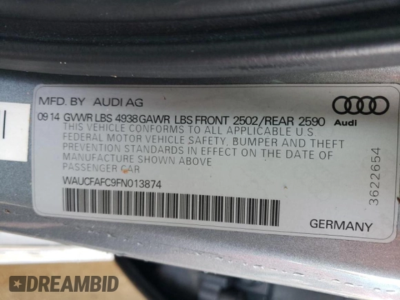 2015 Audi A6 2.0T Premium with VIN WAUCFAFC9FN013874, listed as a Copart auction lot 48840633 with 0 mi miles. Bid and sale history available at carsss.com. Image 12.