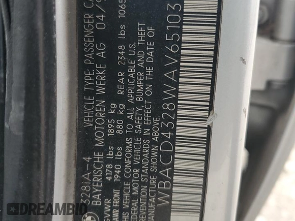 1998 BMW 3 Series 328iA with VIN WBACD4328WAV65103, listed as a Copart auction lot 48262725 with 180,778 mi miles and Salvage Title. Bid and sale history available at carsss.com. Image 13.