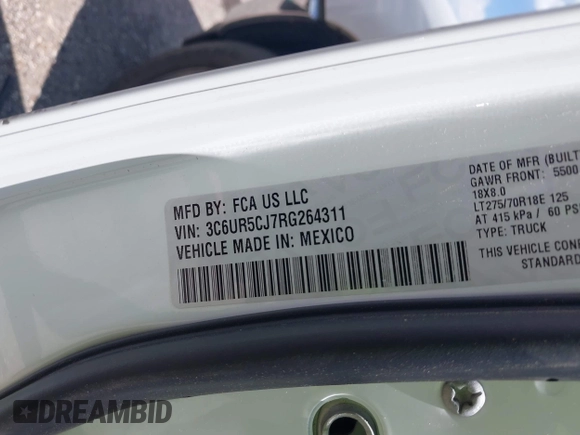 2024 Ram 2500 Tradesman с VIN 3C6UR5CJ7RG264311, выставлен на аукционе IAAI как лот 41761181 с пробегом 8 043 миль миль и . История ставок и продаж доступна на DreamBid. Изображение 9.