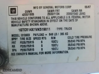1997 GMC Sonoma SLS with VIN 1GTCS14X1VK519011, listed as a Copart auction lot 75928784 with 173,311 mi miles and Salvage Title. Bid and sale history available at carsss.com. Image 12.