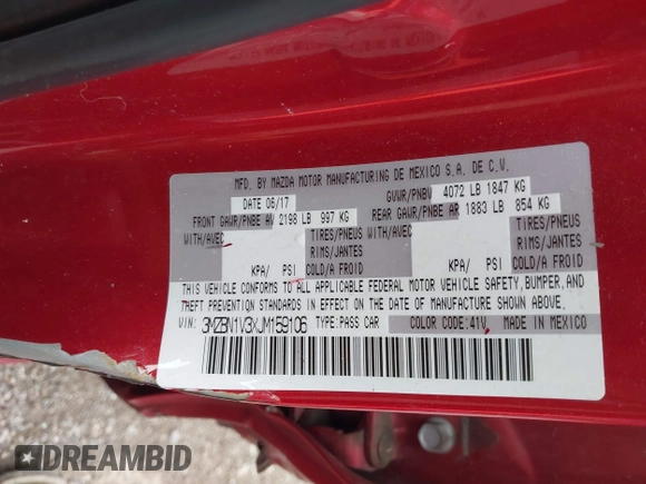 2018 Mazda 3 Touring with VIN 3MZBN1V3XJM159106, listed as a IAAI auction lot 42127018 with 79,189 mi miles. Bid and sale history available at carsss.com. Image 9.