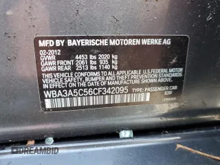 2012 BMW 3 Series 328i с VIN WBA3A5C56CF342095, выставлен на аукционе Copart как лот 52299665 с пробегом Не указан миль и Списание • Salvage title. История ставок и продаж доступна на DreamBid. Изображение 13.