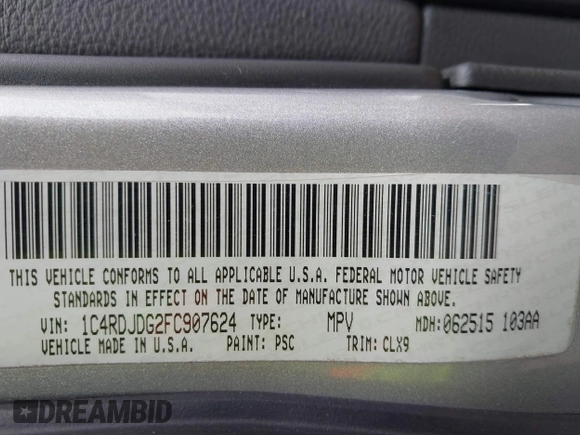 2015 Dodge Durango Limited with VIN 1C4RDJDG2FC907624, listed as a IAAI auction lot 41932086 with 185,104 mi miles and . Bid and sale history available at carsss.com. Image 9.