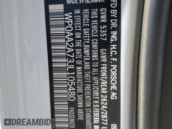 2018 Porsche Panamera с VIN WP0AA2A73JL105480, выставлен на аукционе Copart как лот 55964625 с пробегом 28 269 миль миль и Списание • Salvage title. История ставок и продаж доступна на DreamBid. Изображение 12.