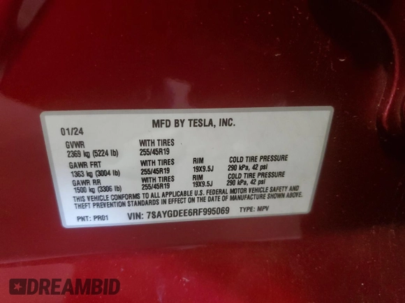 2024 Tesla Model Y Long Range with VIN 7SAYGDEE6RF995069, listed as a Copart auction lot 57085405 with 22,302 mi miles and Salvage title. Bid and sale history available at DreamBid. Image 12.